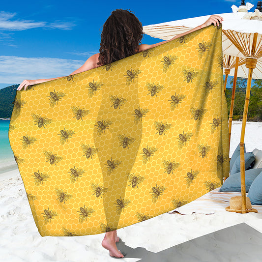 Bee Honeycomb Pattern Print Beach Sarong Wrap