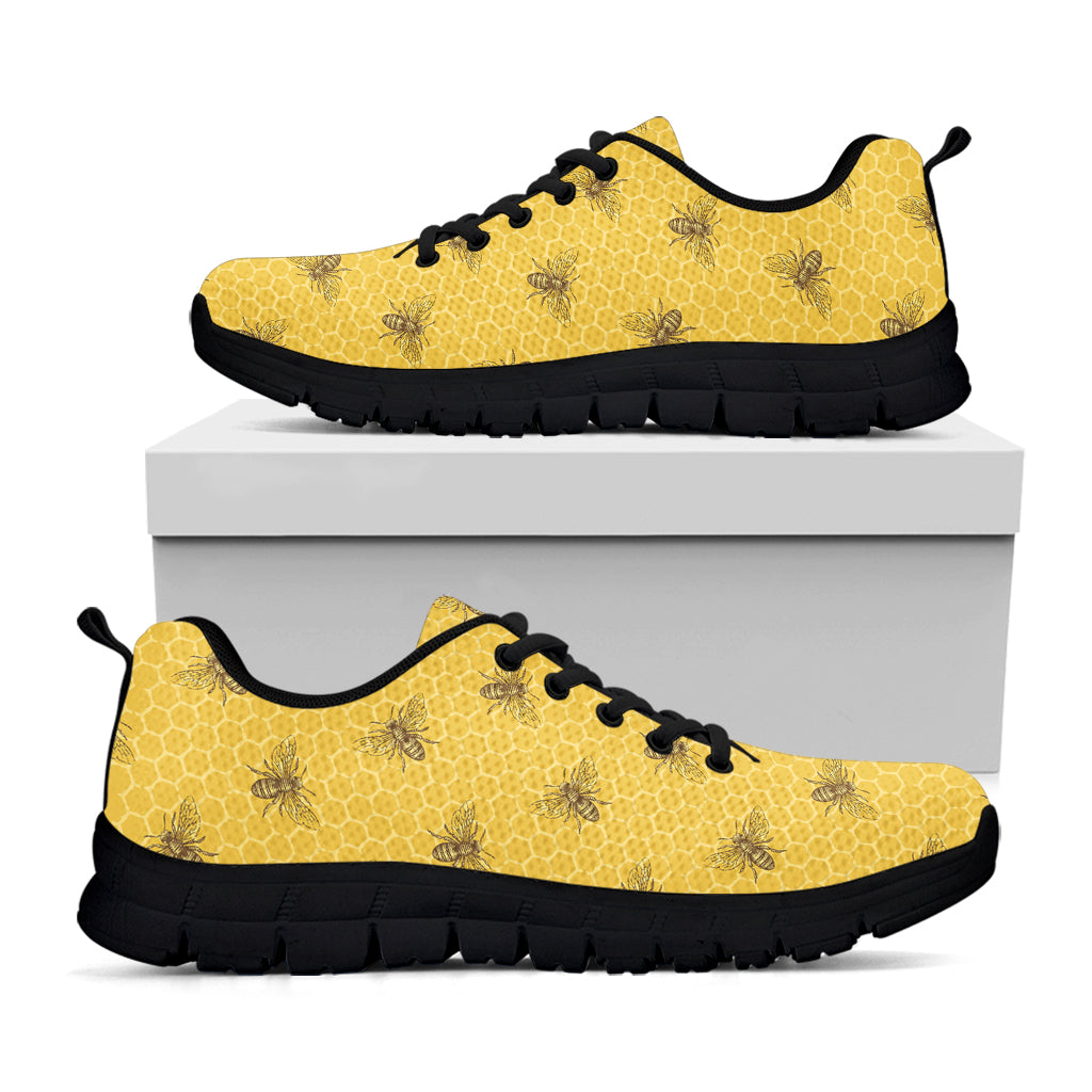 Bee Honeycomb Pattern Print Black Sneakers