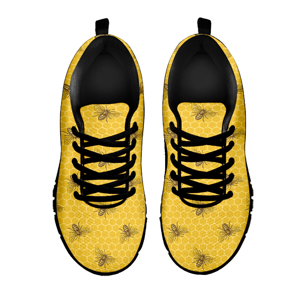 Bee Honeycomb Pattern Print Black Sneakers
