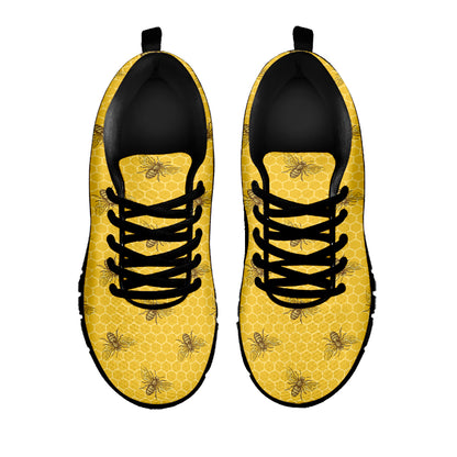 Bee Honeycomb Pattern Print Black Sneakers