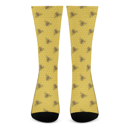 Bee Honeycomb Pattern Print Crew Socks
