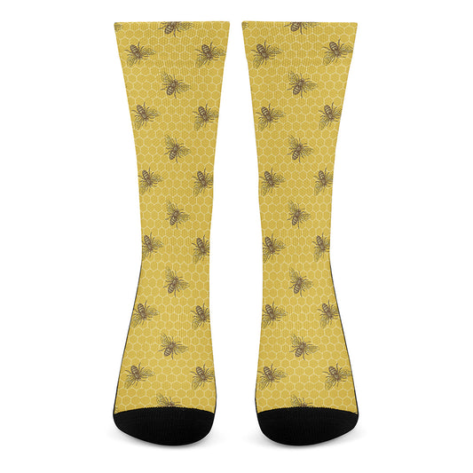 Bee Honeycomb Pattern Print Crew Socks