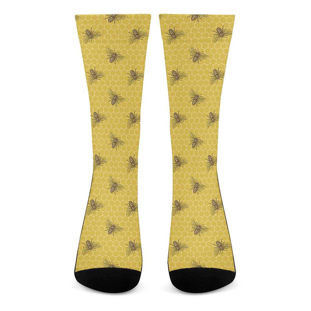 Bee Honeycomb Pattern Print Crew Socks