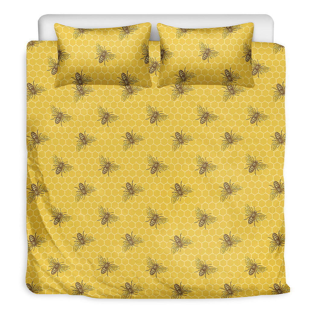 Bee Honeycomb Pattern Print Duvet Cover Bedding Set