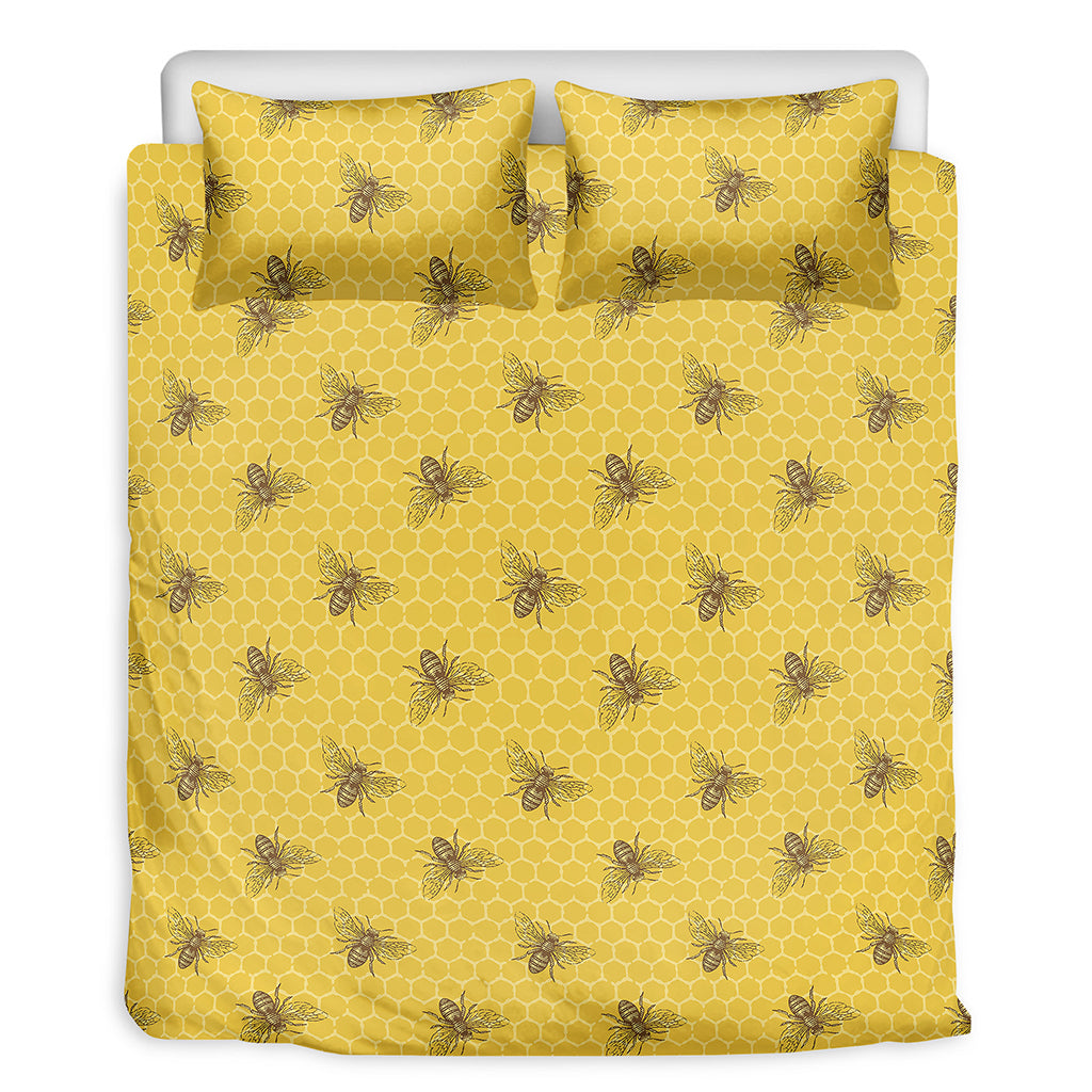 Bee Honeycomb Pattern Print Duvet Cover Bedding Set