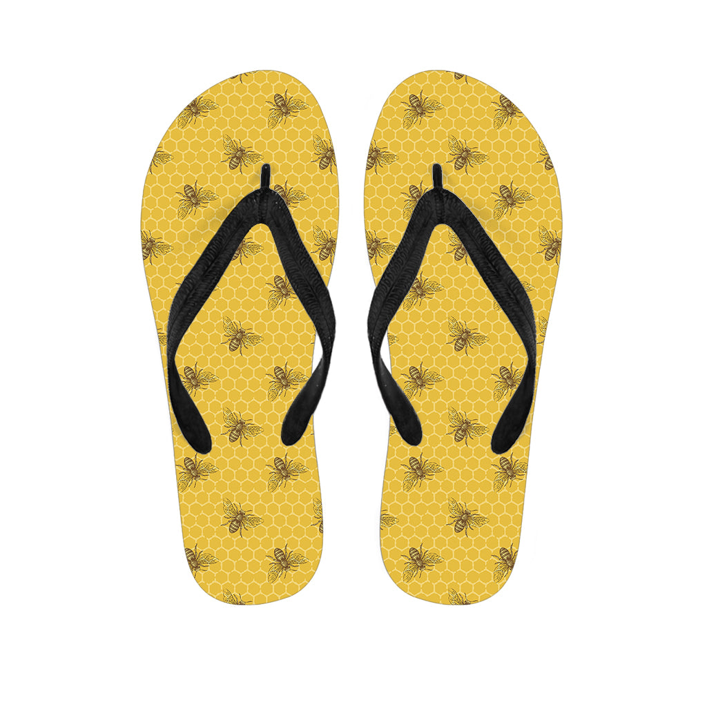 Bee Honeycomb Pattern Print Flip Flops