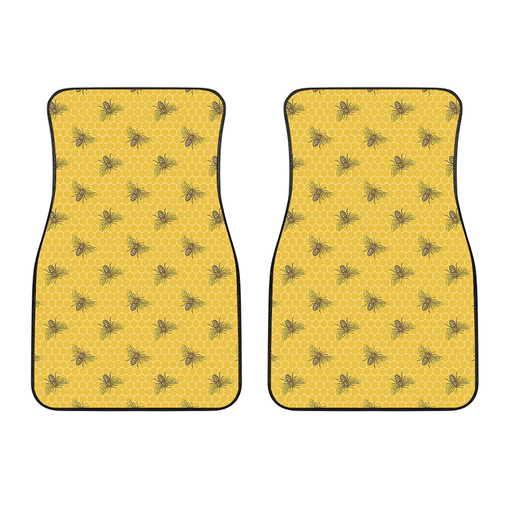 Bee Honeycomb Pattern Print Front Car Floor Mats