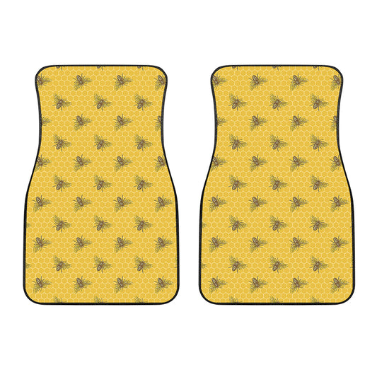 Bee Honeycomb Pattern Print Front Car Floor Mats