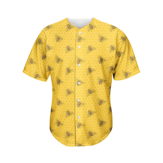 Bee Honeycomb Pattern Print Men's Baseball Jersey