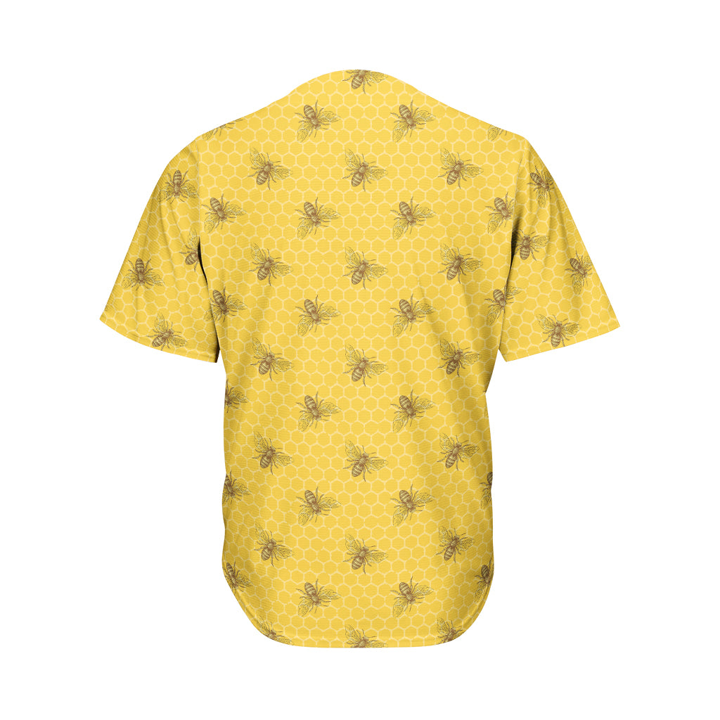 Bee Honeycomb Pattern Print Men's Baseball Jersey