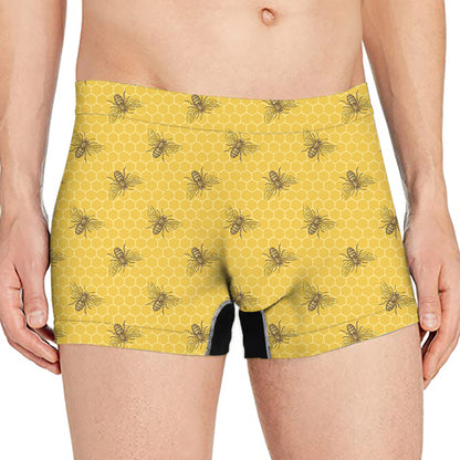 Bee Honeycomb Pattern Print Men's Boxer Briefs