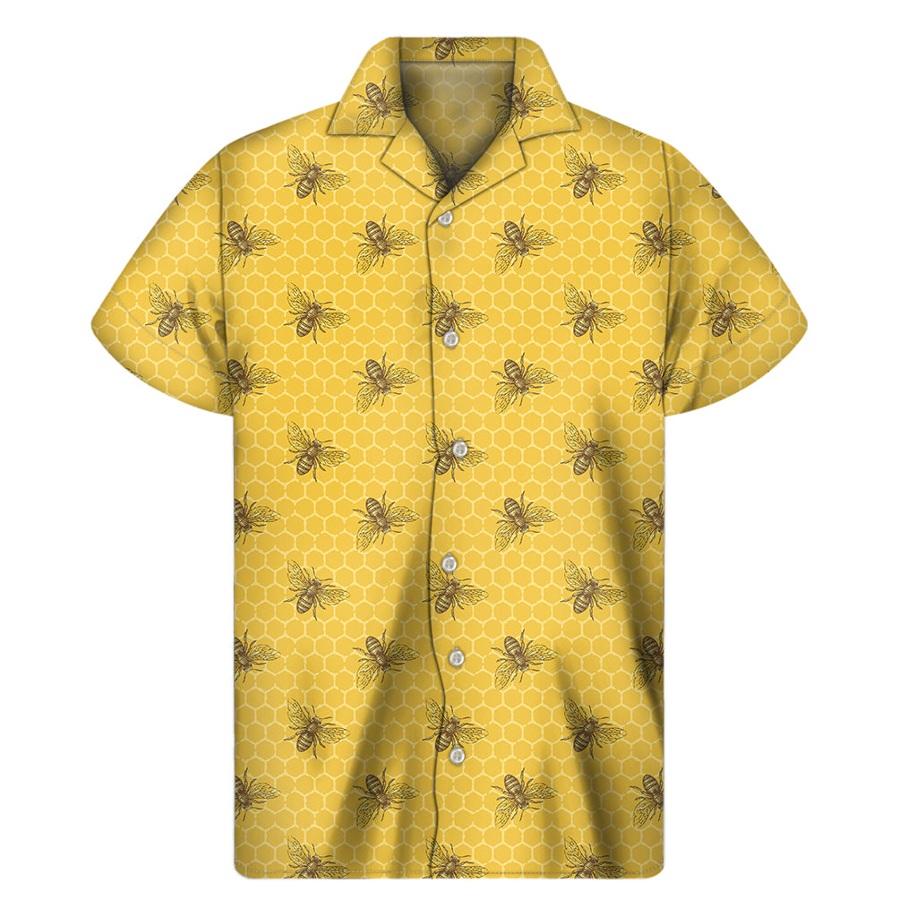 Bee Honeycomb Pattern Print Men's Short Sleeve Shirt