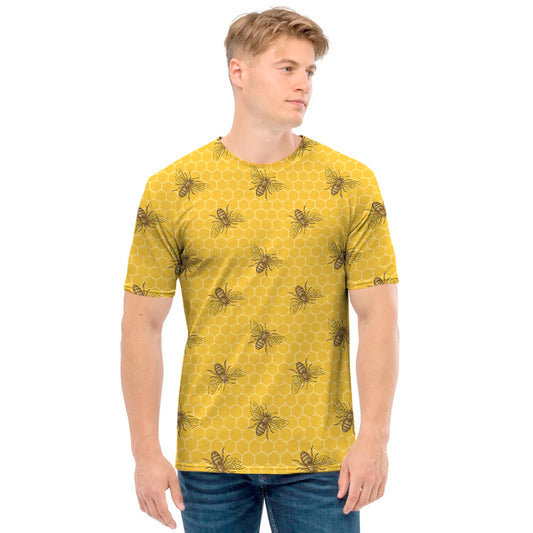 Bee Honeycomb Pattern Print Men's T-Shirt