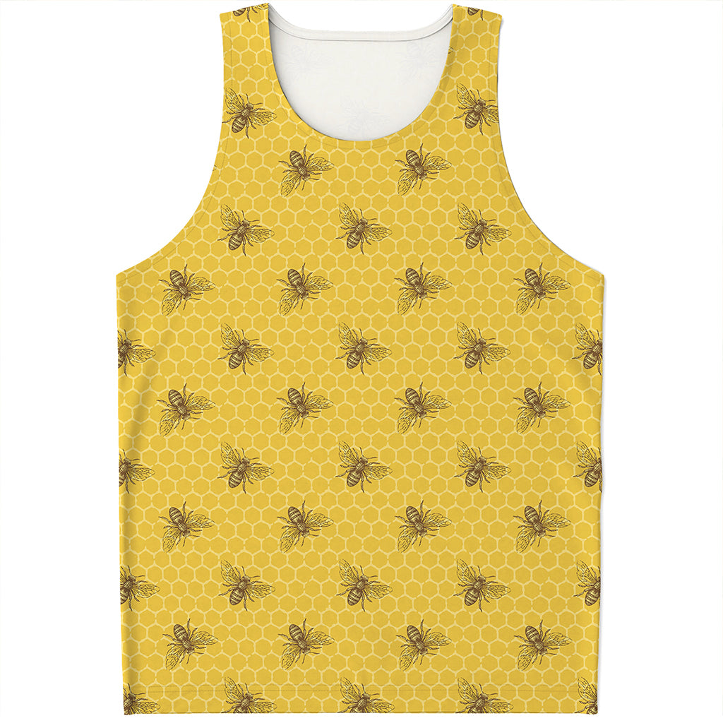 Bee Honeycomb Pattern Print Men's Tank Top
