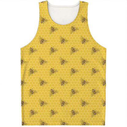 Bee Honeycomb Pattern Print Men's Tank Top