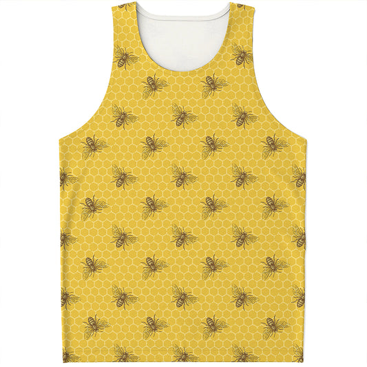 Bee Honeycomb Pattern Print Men's Tank Top