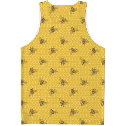 Bee Honeycomb Pattern Print Men's Tank Top