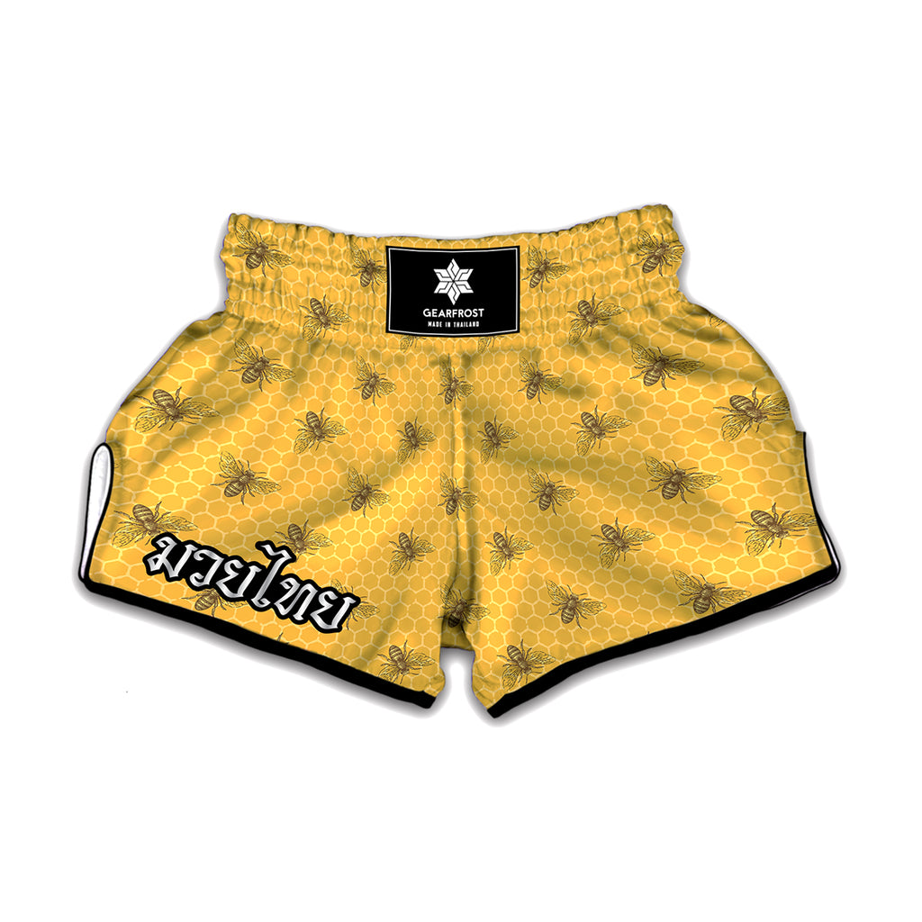 Bee Honeycomb Pattern Print Muay Thai Boxing Shorts