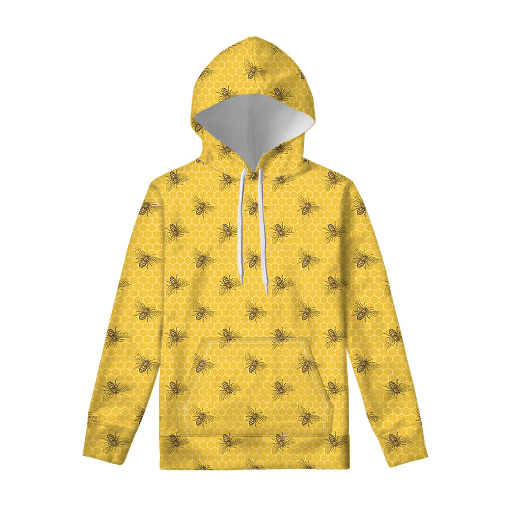 Bee Honeycomb Pattern Print Pullover Hoodie