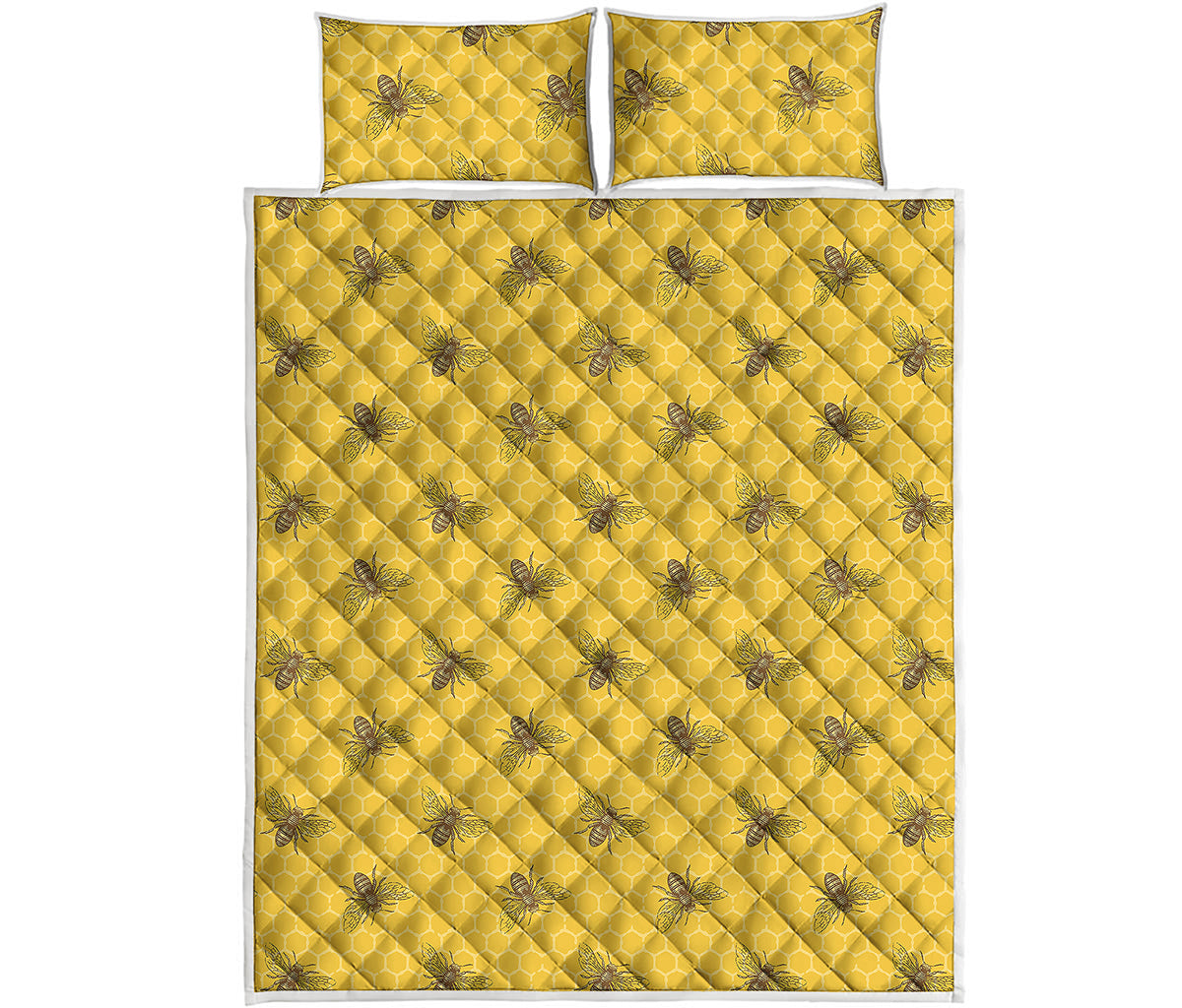 Bee Honeycomb Pattern Print Quilt Bed Set
