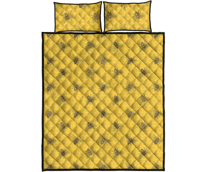 Bee Honeycomb Pattern Print Quilt Bed Set
