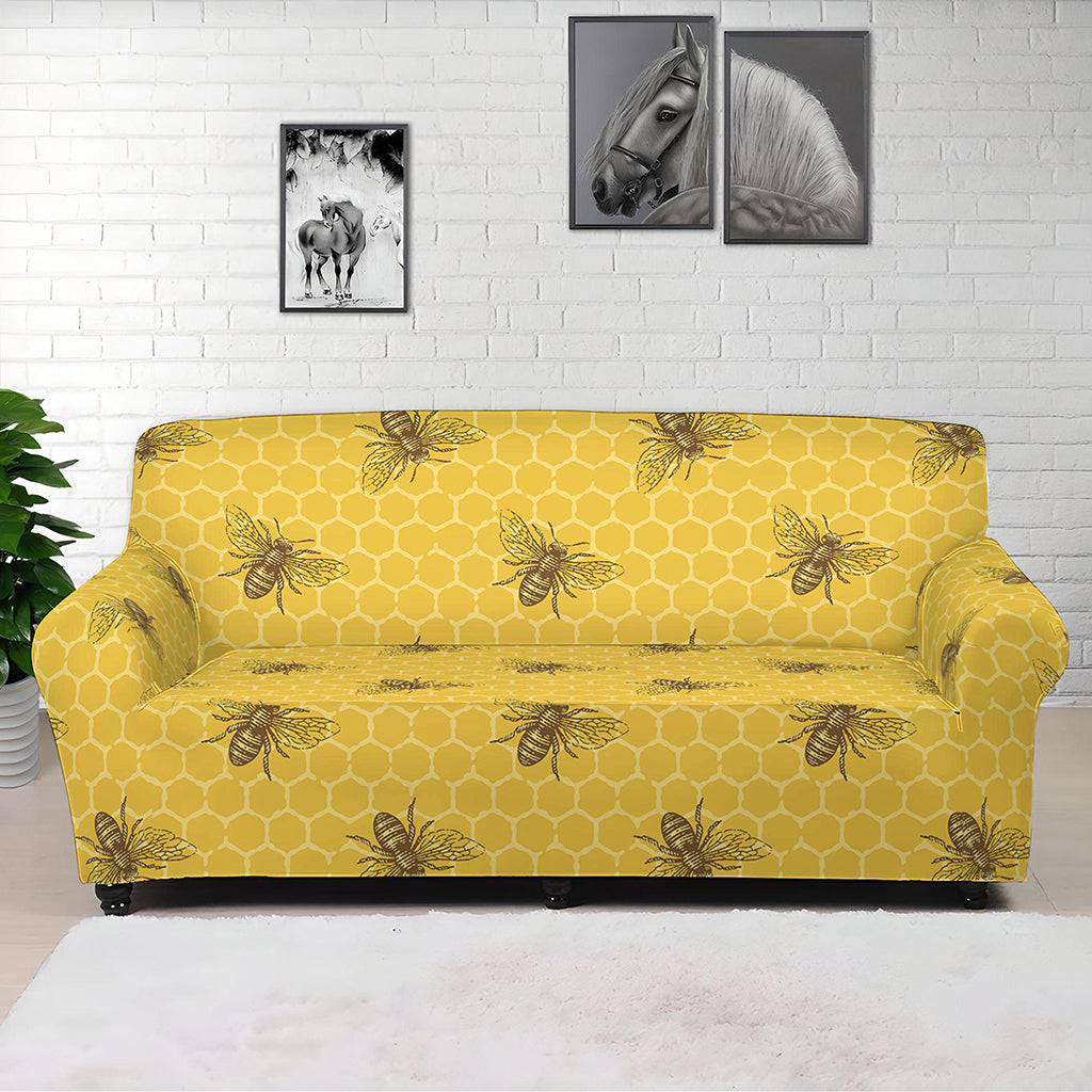 Bee Honeycomb Pattern Print Sofa Cover