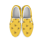 Bee Honeycomb Pattern Print White Slip On Shoes
