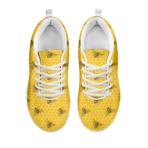 Bee Honeycomb Pattern Print White Sneakers