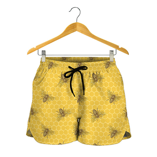 Bee Honeycomb Pattern Print Women's Shorts