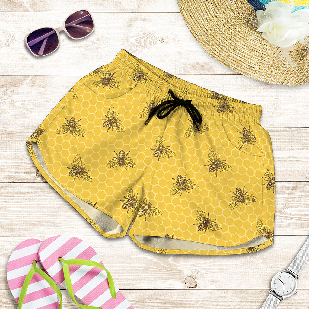 Bee Honeycomb Pattern Print Women's Shorts