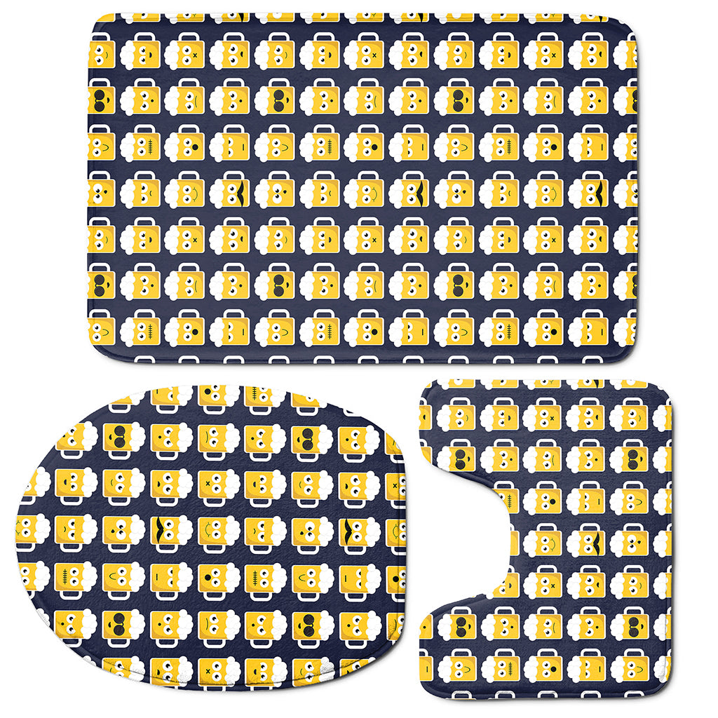 Beer Emoji Pattern Print 3 Piece Bath Mat Set