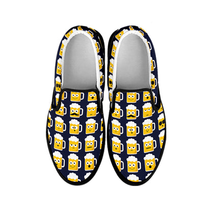 Beer Emoji Pattern Print Black Slip On Shoes