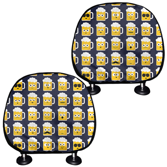 Beer Emoji Pattern Print Car Headrest Covers