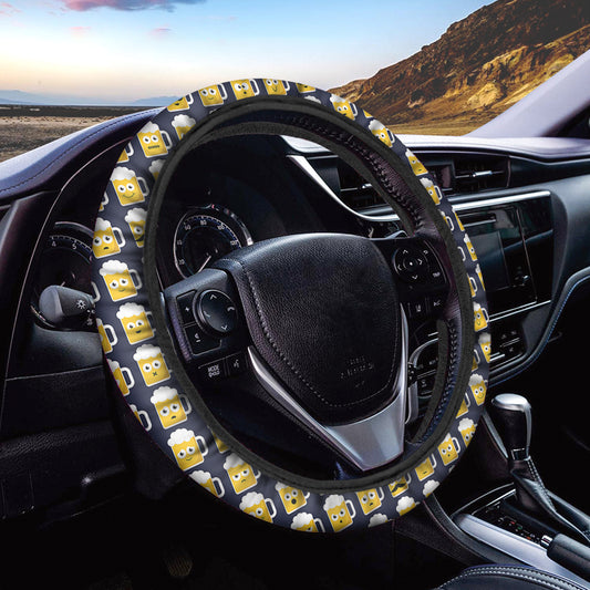 Beer Emoji Pattern Print Car Steering Wheel Cover