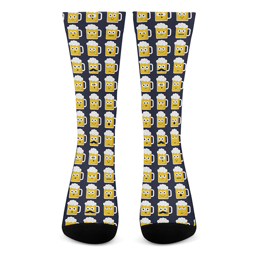 Beer Emoji Pattern Print Crew Socks