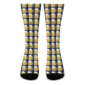 Beer Emoji Pattern Print Crew Socks