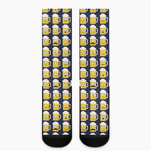 Beer Emoji Pattern Print Crew Socks