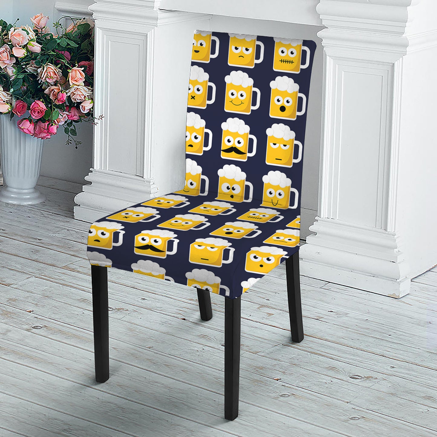 Beer Emoji Pattern Print Dining Chair Slipcover