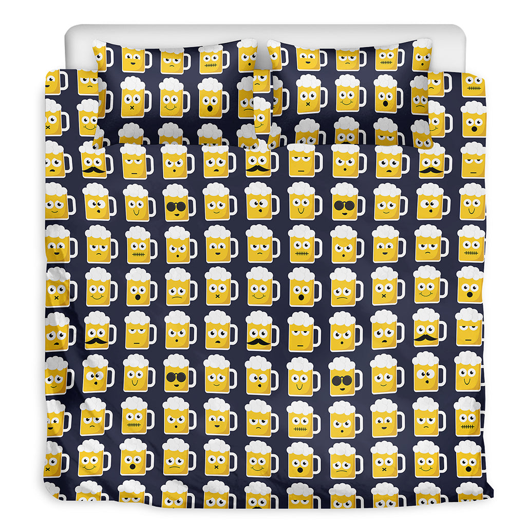 Beer Emoji Pattern Print Duvet Cover Bedding Set
