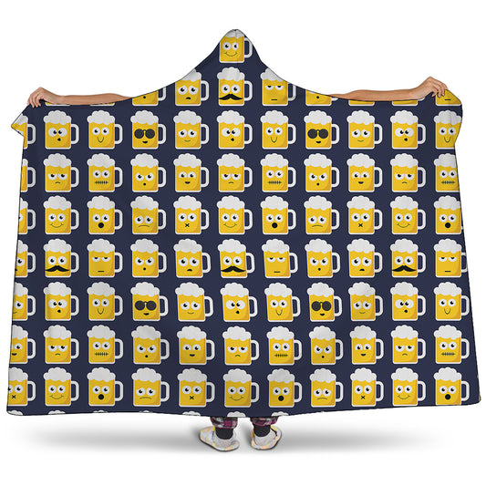 Beer Emoji Pattern Print Hooded Blanket