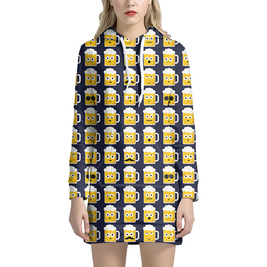 Beer Emoji Pattern Print Hoodie Dress