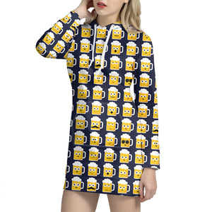 Beer Emoji Pattern Print Hoodie Dress