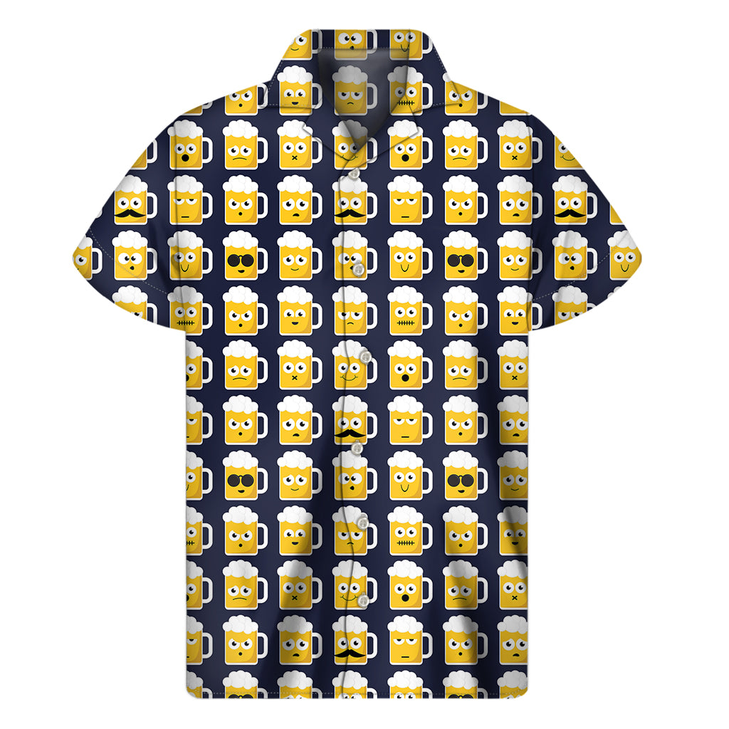 Beer Emoji Pattern Print Men's Short Sleeve Shirt