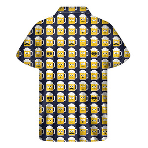 Beer Emoji Pattern Print Men's Short Sleeve Shirt