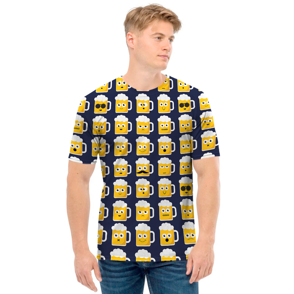 Beer Emoji Pattern Print Men's T-Shirt