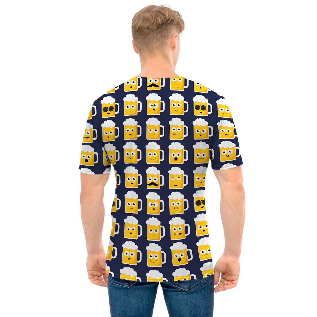 Beer Emoji Pattern Print Men's T-Shirt