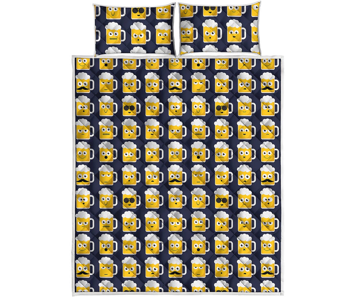 Beer Emoji Pattern Print Quilt Bed Set