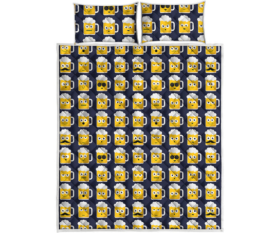 Beer Emoji Pattern Print Quilt Bed Set
