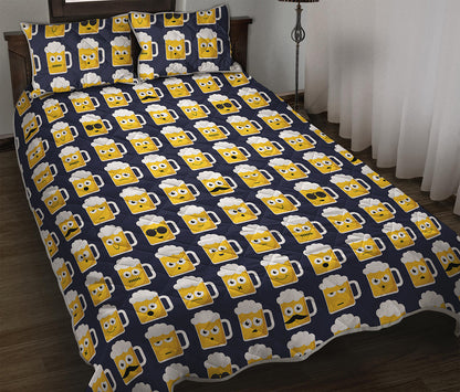 Beer Emoji Pattern Print Quilt Bed Set