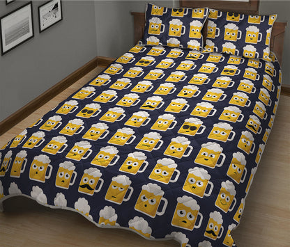 Beer Emoji Pattern Print Quilt Bed Set